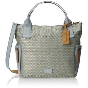 Fossil Emerson Straw Top Handle Bag Purse in blue gray